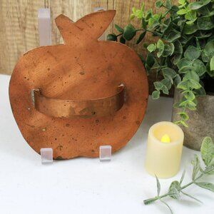 Vintage Large Hand Forged Copper Cookie Cutter Apple Design with Handle